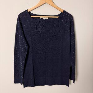 Loft SIlver Silver Beaded Navy Sweater Medium